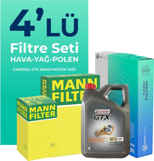 MANN Fiat Punto 1.4 Benzinli Filtre Bakım Seti Castrol Motor Yağlı (2012-2017) 4 Lü