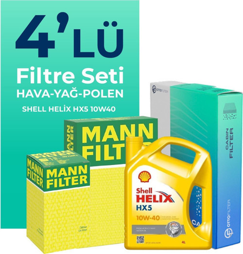 MANN Fiat Albea 1.4 Benzinli Filtre Bakım Seti Shell Motor Yağlı (2006-2012) 4 Lü
