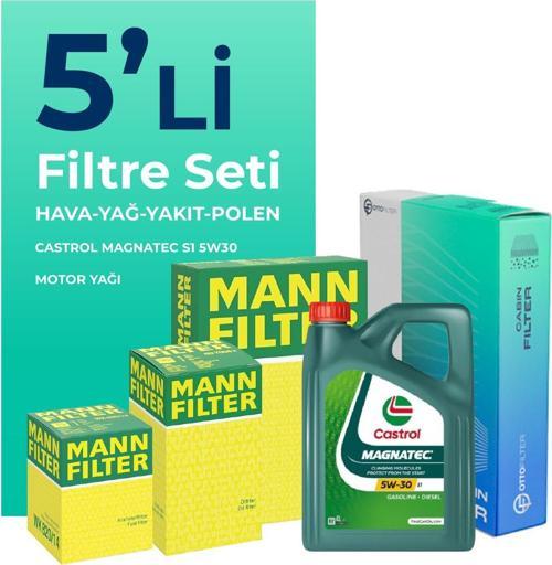MANN Fiat Doblo 1.3 Dizel Filtre Bakım Seti Castrol Motor Yağlı (2001-2010) 5 Li