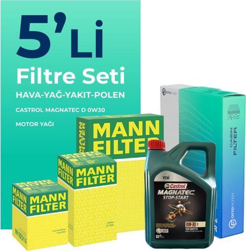 MANN Ford Focus 1.5 Dizel Filtre Bakım Seti Castrol Motor Yağlı (2014-2017) 5 Li