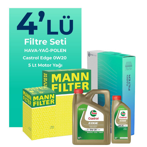 MANN Ford Fiesta 1.0 Benzin Filtre Bakım Seti Castrol Motor Yağlı (2012-2017) 4 Lü