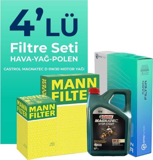 MANN Jaguar XE 2.0 Dizel Filtre Bakım Seti Castrol Motor Yağlı (2015-2020) 4 Lü