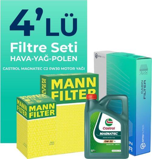 MANN Peugeot 308 1.6 BlueHDi Dizel Filtre Bakım Seti Castrol Motor Yağlı (2014-2018) 4 Lü