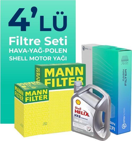 MANN Peugeot Bipper 1.4 Dizel Filtre Bakım Seti Shell Motor Yağlı (2008-2014) 4 Lü