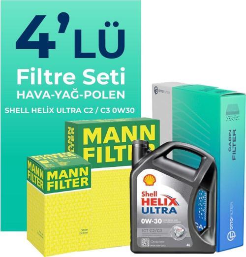 MANN Peugeot 3008 1.6 BlueHDi Dizel Filtre Bakım Seti Shell Motor Yağlı (2014-2016) 4 Lü