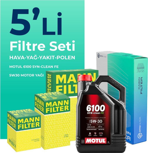 MANN Renault Symbol 1.5 Dizel Filtre Bakım Seti Motul Motor Yağlı (2009-2013) 5 Li