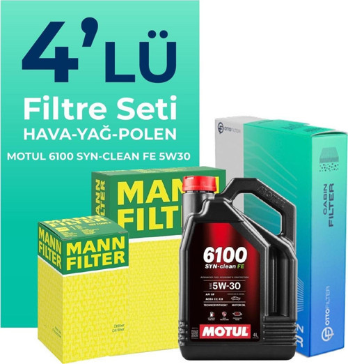MANN Renault Clio 1.0 Benzin SCe Filtre Bakım Seti Motul Motor Yağlı (2019-2024) 4 Lü