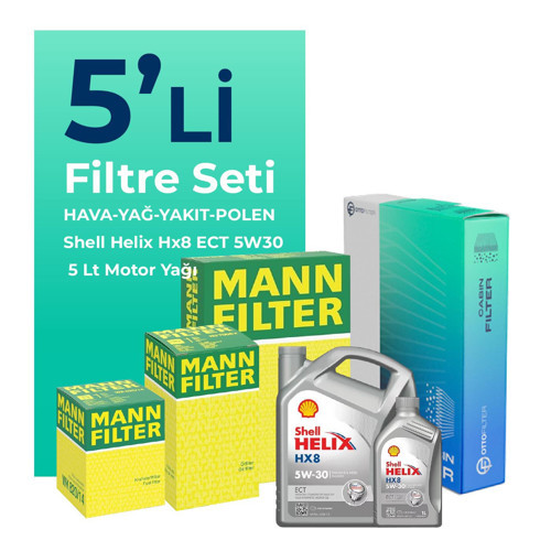 MANN Renault Clio 1.5 Dizel Filtre Bakım Seti Shell Motor Yağlı (2013-2019) 5 Li