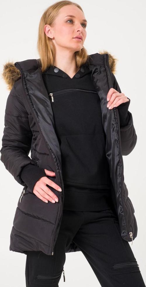 Kışlık Eldiven Detaylı Kapüşonlu Kürklü Kadın Şişme Mont