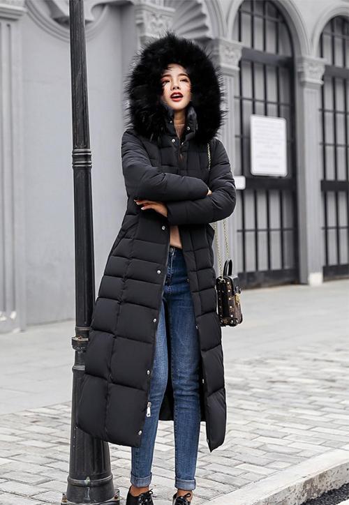 Kışlık Tam Boy Kürklü Kapüşonlu Kadın Şişme Mont