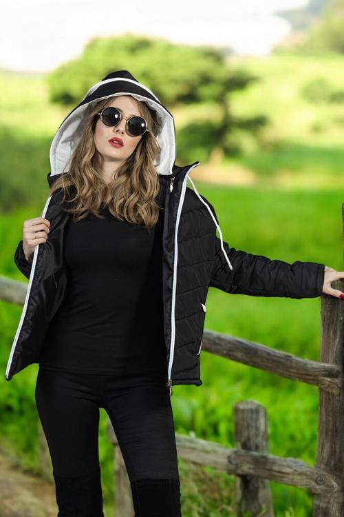 Kısa Kapüşonlu Kışlık Şişme Mont