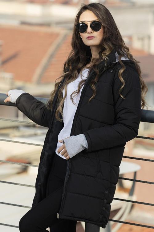 Kışlık Kapüşonlu Uzun Kadın Şişme Mont