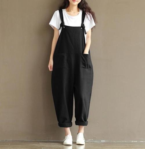 Askılı Büyük Cep Detaylı Kadın Salopet Tulum