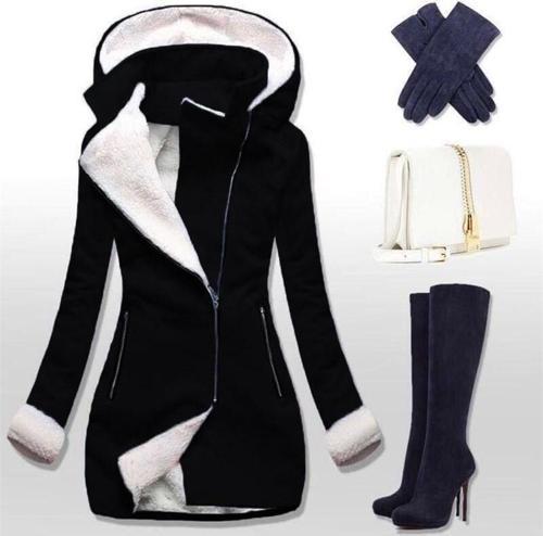 Kışlık Günlük Kapüşonlu Kaşe Kadın Kaban