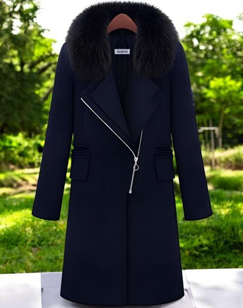 Kışlık Çıkarılabilir Kürk Yaka Kaşe Kaban