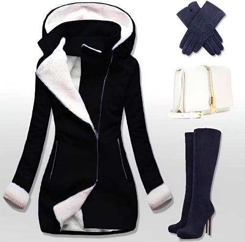 Kaşmir Kapüşonlu Kaşe Kadın Kaban