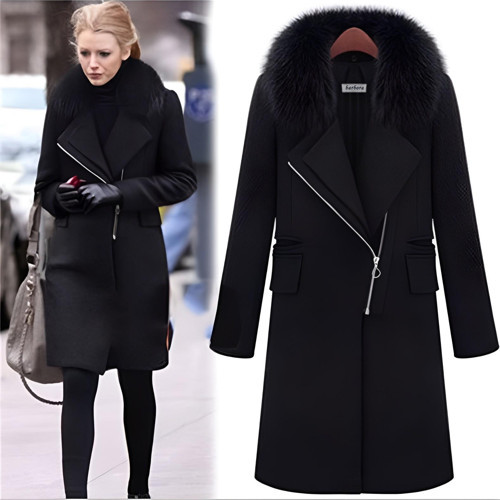 Kışlık Kürklü Kaşe Kadın Kaban