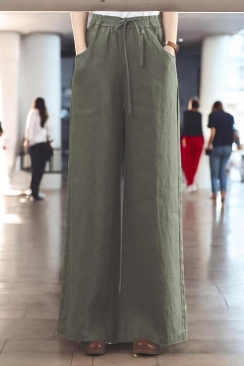 Yazlık Beli Lastikli Tasarım Keten Pantolon