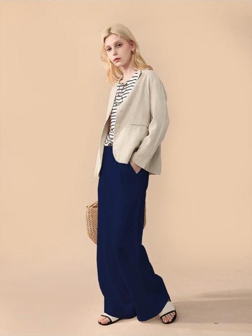 Keten Günlük Pantolon Düğmeli