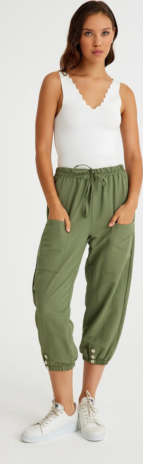 Keten Günlük Pantolon Beli Lastikli Bağcıklı