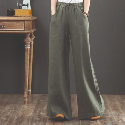 Günlük Pantolon Beli Lastikli Bağcıklı Keten