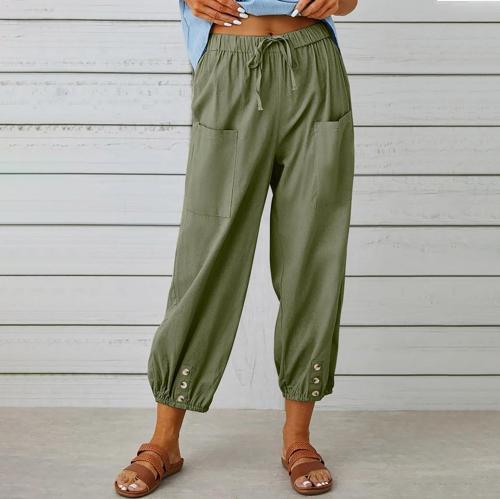 Keten Günlük Pantolon Beli Lastikli Bağcıklı