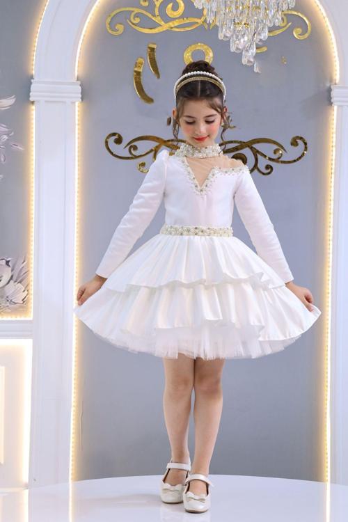 V Yaka Detaylı Kız Çocuk Abiye