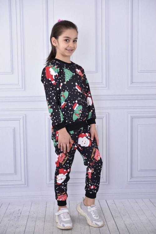 Kışlık Noel Komset Siyah Alt Üst Eşofman Takım Çocuk Giyim