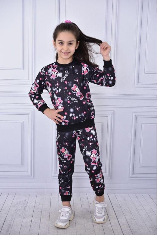 Kışlık Minne Mause Şardonlu Siyah Alt Üst Eşofman Takım Çocuk Giyim
