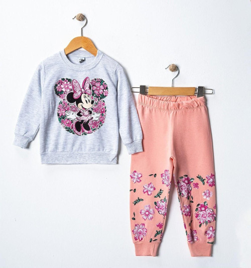 Mickey Çiçek Baskılı Kız Çocuk Swetshirt Eşofman Takımı