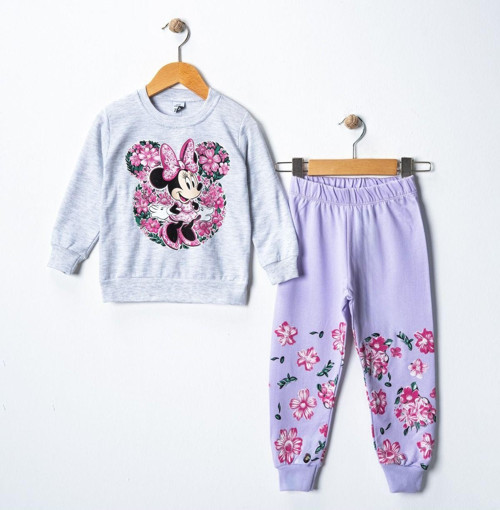 Mickey Çiçek Baskılı Kız Çocuk Swetshirt Eşofman Takımı
