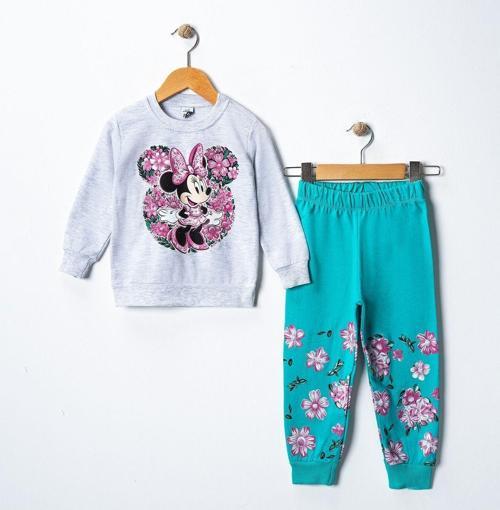 Mickey Çiçek Baskılı Kız Çocuk Swetshirt Eşofman Takımı