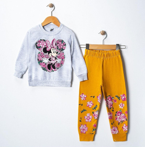 Mickey Çiçek Baskılı Kız Çocuk Swetshirt Eşofman Takımı