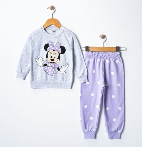 Mickey Puantiyeli Baskılı Kız Çocuk Swetshirt Eşofman Takımı