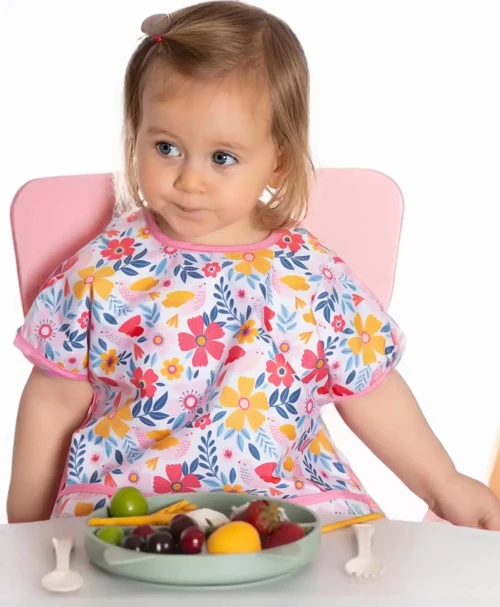 Flower Kolsuz Sıvı Geçirmez Aktivite Ve Mama Önlüğü 6-24 Ay