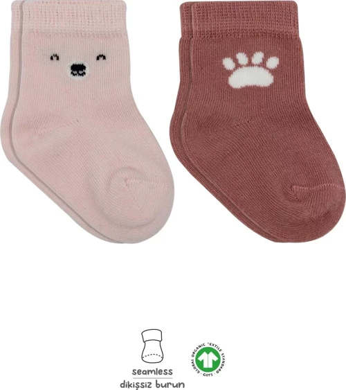 Bear Penye Soket Çorap 2'li Pembe