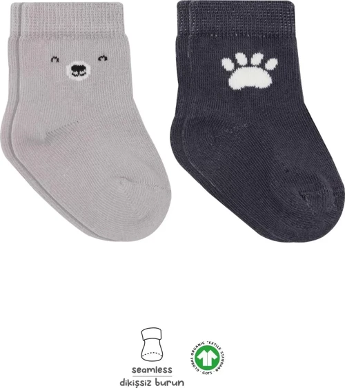 Bear Penye Soket Çorap 2'li Gri