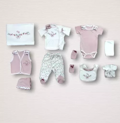 Bahar Çiçekleri Nakışlı %100 Cotton Antibakteriyel 10lu Zıbın Takımı Hastane Çıkışı