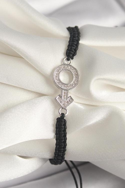 Pirinç Gümüş Renk Zirkon Taşlı Mars Figür Asansörlü Makrome Model Kadın Bileklik - EBJ250301W31650