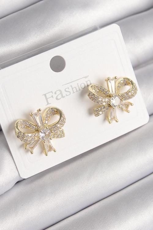 Gold Renk Zirkon Taşlı Fiyonk Model Kadın Küpe - EBJ241214W29905