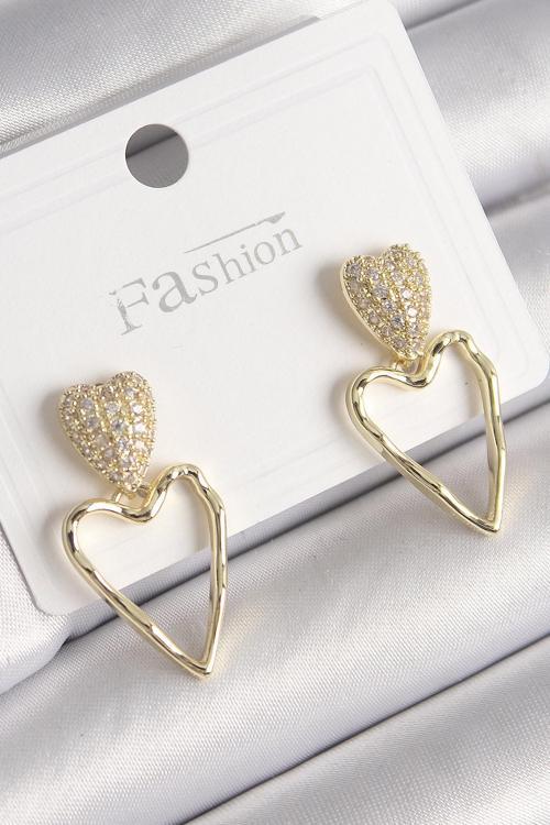 Gold Renk Zirkon Taşlı Kalp Model Kadın Küpe - EBJ241214W29907