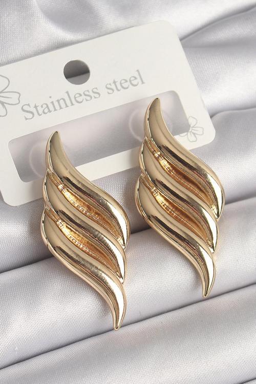 Pirinç Gold Renk 3 Sıra Dalga Model Kadın Küpe - EBJ250301W31510