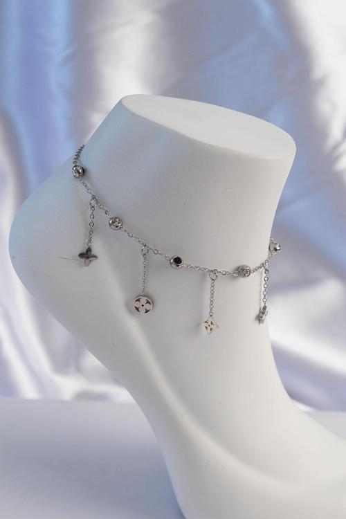 Gümüş Renk Zirkon Taşlı Sallantılı Yonca Model Halhal - EBJ250412W26397