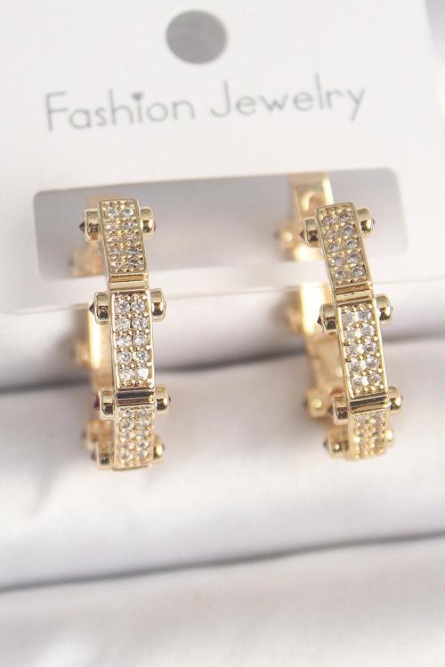 Pirinç Gold Renk Zirkon Taşlı Halka Model Kadın Küpe - EBJ250412W32572