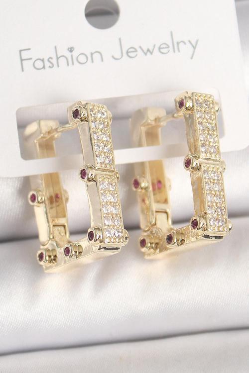 Pirinç Gold Renk Kare Zirkon Taşlı Kadın Küpe - EBJ250412W32573