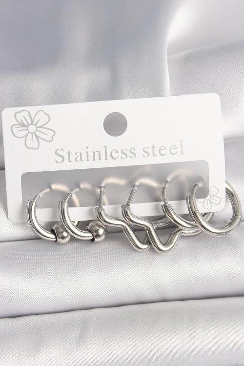 Gümüş Renk Halka Yıldız Model Kadın Küpe Seti - EBJ250412W32636