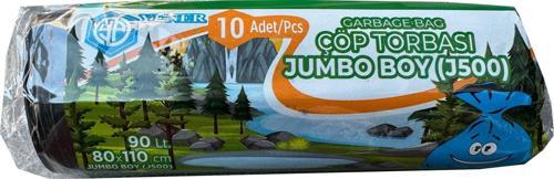 Endüstriyel Jumbo Çöp Torbası Poşeti - 2 Kat - Siyah - 500 Gr. - 80x110 Cm. -10 Adetlik 1 Rulo