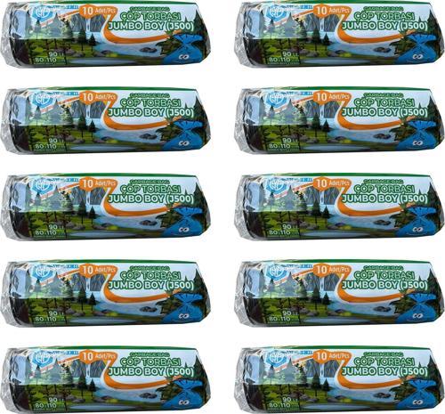 Endüstriyel Jumbo Çöp Torbası Poşeti - 2 Kat - Siyah - 500 Gr. - 80x110 Cm. -10 Adetlik 10Rulo
