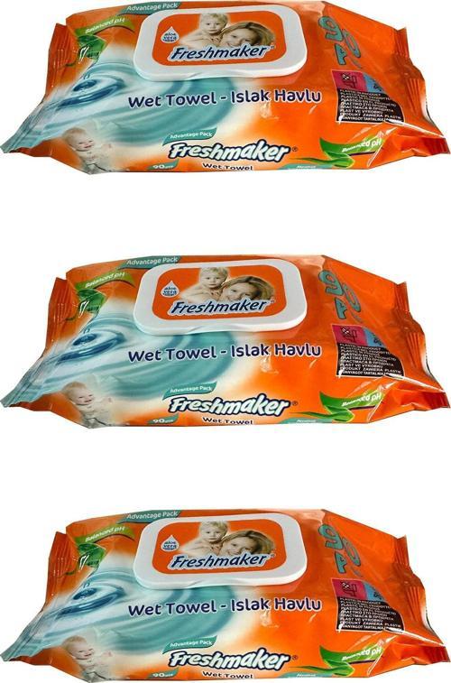 Islak Havlu Mendil - Alkolsüz - pH Dengelenmiş - Çiçeksi Kokular - 90 Adetlik 3 Paket