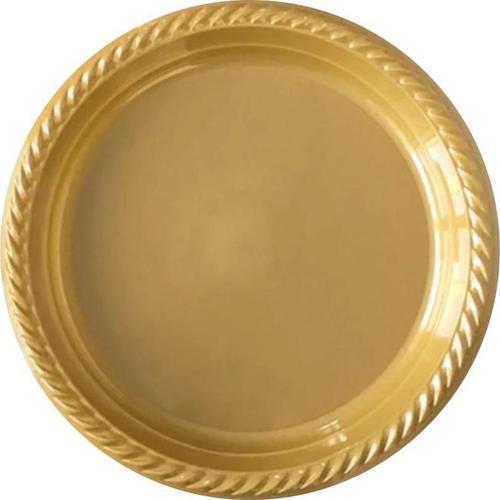 Kullan At Renkli Altın Renk Parti Davet Plastik Yuvarlak Tabak - 22 Cm. - 24 Adetlik 5 Paket